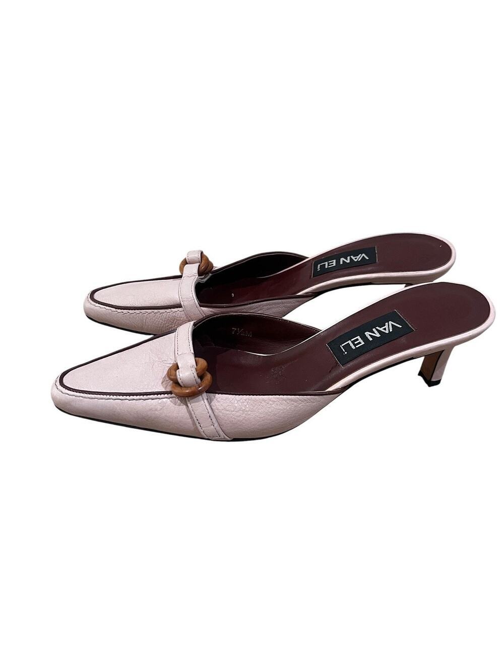Y2K Vaneli Shoes Womens Size 7.5 Pink Leather Mule Pointed Toe Kitten Heels